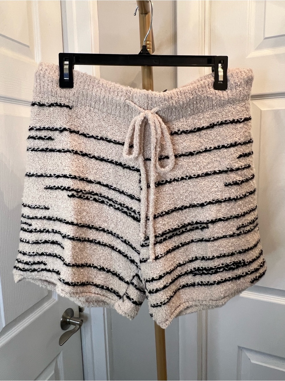 Striped Cream Knit Drawstring Lounge Shorts skims inspired.